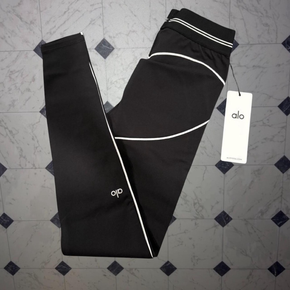 Alo Airbrush High Waist Heart Throb Legging Black White Trim SIZE S